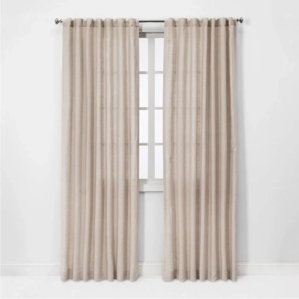 2!!!! THRESHOLD NWT linen light filtering curtain -natural -95”